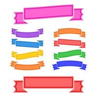 Set of colored isolated banner ribbons on white background. Simple flat vector illustration. With space for text. Suitable for infographics, design, advertising, holidays, labels.