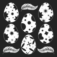 Set of isolated Easter eggs on a black background. With an abstract pattern. Simple flat vector illustration. Suitable for decoration of postcards, advertising, magazines, websites.