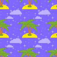 Colorful seamless pattern of cute palms on sand on a blue background. Simple flat vector illustration. For the design of paper wallpaper, fabric, wrapping paper, covers, web sites.