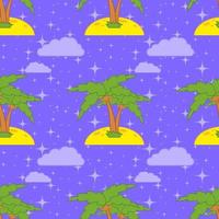 Colorful seamless pattern of cute palms on sand on a blue background. Simple flat vector illustration. For the design of paper wallpaper, fabric, wrapping paper, covers, web sites.