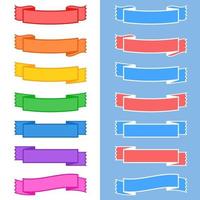 Set of colored isolated banner ribbons on white and blue background. Simple flat vector illustration. With space for text. Suitable for infographics, design, advertising, holidays, labels.