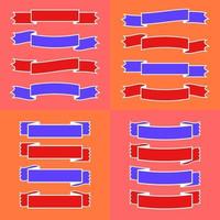 Set of colored isolated banner ribbons on a red background. Simple flat vector illustration. With space for text. Suitable for infographics, design, advertising, holidays, labels.