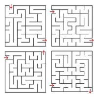Abstract square isolated labyrinth. Black color on a white background. An interesting and useful game for children and adults. Simple flat vector illustration. Four options.