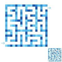 Abstract simple square isolated labyrinth. Blue color on a white background. An interesting game for children and adults. Simple flat vector illustration. With the answer.