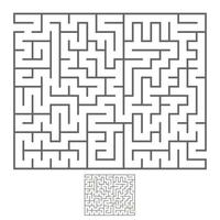 Abstract rectangular isolated labyrinth. Black color on a white background. An interesting game for children and adults. Simple flat vector illustration. With the answer.