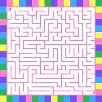 Laberinto aislado cuadrado complejo de color abstracto. rosa sobre fondo blanco. un juego interesante para niños. con un marco inusual. Ilustración de vector plano simple.