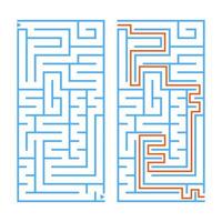 Abstract rectangular isolated labyrinth. Blue color on a white background. An interesting game for children and adults. Simple flat vector illustration. With the answer.