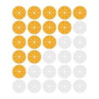 Five oranges rating icon. Evaluation of the hotel, service, product, quality. Level results or lifes in the game. Element of the interface. Simple flat isolated vector illustration.