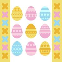 Set of colored isolated Easter eggs on a white background. With an abstract pattern. Simple flat vector illustration. Suitable for decoration of postcards, advertising, magazines, websites.