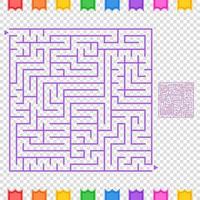 Abstract colored square maze. An interesting game for children and teenagers. A simple flat vector illustration isolated on a transparent background. With the answer.
