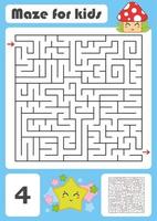 A square labyrinth. Developmental game for children. Vector illustration isolated on white background. Color design with cute cartoons.