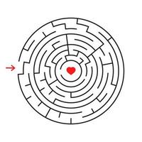 Round labyrinth. With the entrance and exit. An interesting game for children and adults. Simple flat vector illustration isolated on white background.