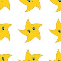 Colorful seamless pattern of cute yellow stars on a white background. Simple flat vector illustration. For the design of paper wallpaper, fabric, wrapping paper, covers, web sites.