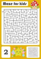 A square labyrinth. Developmental game for children. Vector illustration isolated on white background. Color design with cute cartoons.