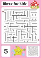 A square labyrinth. Developmental game for children. Vector illustration isolated on white background. Color design with cute cartoons.