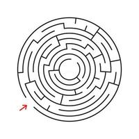 Round labyrinth. With the entrance and exit. An interesting game for children and adults. Simple flat vector illustration isolated on white background.