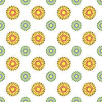 Colorful seamless pattern of abstract flowers on a white background. Simple flat vector illustration. For the design of paper wallpaper, fabric, wrapping paper, covers, web sites.