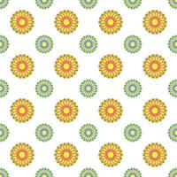 Colorful seamless pattern of abstract flowers on a white background. Simple flat vector illustration. For the design of paper wallpaper, fabric, wrapping paper, covers, web sites.