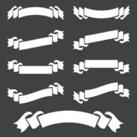 Set of white isolated banner ribbons on black background. Simple flat vector illustration. With space for text. Suitable for infographics, design, advertising, holidays, labels.