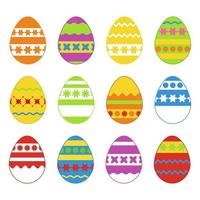 Set of colored isolated Easter eggs on a white background. With an abstract pattern. Simple flat vector illustration. Suitable for decoration of postcards, advertising, magazines, websites.