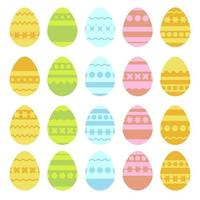 Set of colored isolated Easter eggs on a white background. With an abstract pattern. Simple flat vector illustration. Suitable for decoration of postcards, advertising, magazines, websites.