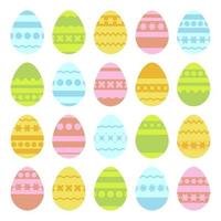 Set of colored isolated Easter eggs on a white background. With an abstract pattern. Simple flat vector illustration. Suitable for decoration of postcards, advertising, magazines, websites.