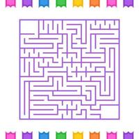 Abstract square isolated labyrinth. Purple flowers on a white background. An interesting game for children and adults. Simple flat vector illustration.