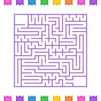 Abstract square isolated labyrinth. Purple flowers on a white background. An interesting game for children and adults. Simple flat vector illustration.