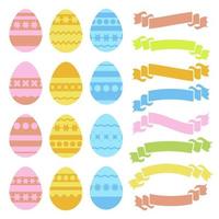 Set of colored isolated Easter eggs and ribbon vector