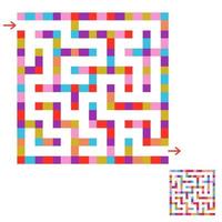 Abstract colored square maze. An interesting game for children and teenagers. Simple flat vector illustration isolated on white background. With the answer.