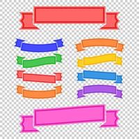 Set of colored ribbon banners. With space for text. A simple flat vector illustration isolated on a transparent background. Suitable for infographics, design, advertising, holidays, labels.