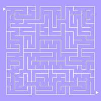 Abstract complex square isolated labyrinth. White on a purple background. An interesting game for children and adults. Simple flat vector illustration.