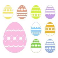 Set of colored isolated Easter eggs on a white background. With an abstract pattern. Simple flat vector illustration. Suitable for decoration of postcards, advertising, magazines, websites.