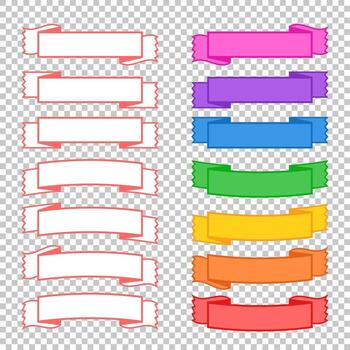 A set of color and monochrome banner ribbons. With space for text. A simple flat vector illustration isolated on a transparent background.