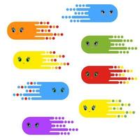 A set of flying fantastic characters of bright colors. Simple flat vector illustration isolated on white background.