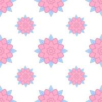 Colorful seamless pattern of abstract flowers on a white background. Simple flat vector illustration. For the design of paper wallpaper, fabric, wrapping paper, covers, web sites.