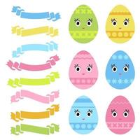 Conjunto de huevos de pascua dulces aislados de colores vector