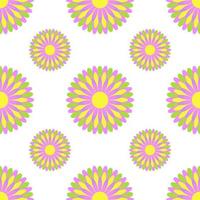 Colorful seamless pattern of abstract flowers on a white background. Simple flat vector illustration. For the design of paper wallpaper, fabric, wrapping paper, covers, web sites.