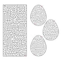 A set of labyrinths in the form of eggs and rectangular shape. Black Stroke. A game for children. Simple flat vector illustration isolated on white background.