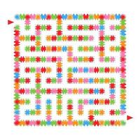 Abstract colored square maze. An interesting game for children and teenagers. Simple flat vector illustration isolated on white background.