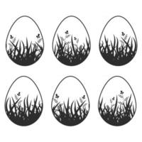 Set of black silhouettes isolated Easter eggs on a white background. With an abstract pattern. Simple flat vector illustration. Suitable for decoration of postcards, advertising, magazines, websites.