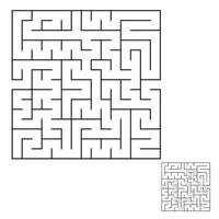 Abstract square labyrinth with a black stroke. An interesting game for children and adults. Simple flat vector illustration isolated on white background. With the answer.