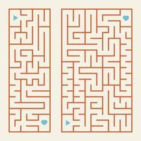 A set of rectangular colored labyrinths. A simple flat vector illustration isolated on a pink background.