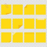 A set of yellow office sticky sheets. A simple flat vector illustration isolated on a transparent background.