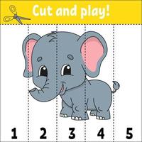 Learning numbers. Cut and play. Education developing worksheet. Game for kids. Activity page. Puzzle for children. Riddle for preschool. Flat isolated vector illustration. Cute cartoon style.