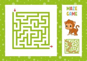 Funny maze. Game for kids. Puzzle for children. Happy character. Labyrinth conundrum. Color vector illustration. Find the right path. With answer. Isolated vector illustration. Cartoon style.