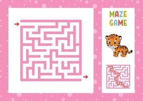 Funny maze. Game for kids. Puzzle for children. Happy character. Labyrinth conundrum. Color vector illustration. Find the right path. With answer. Isolated vector illustration. Cartoon style.