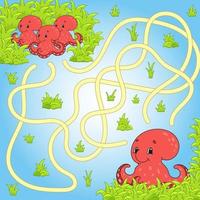 Funny maze. Game for kids. Puzzle for children. Cartoon character. Labyrinth conundrum. Color vector illustration. Find the right path. The development of logical and spatial thinking.