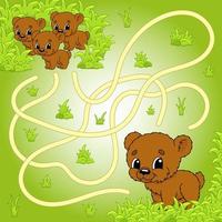 Funny maze. Game for kids. Puzzle for children. Cartoon character. Labyrinth conundrum. Color vector illustration. Find the right path. The development of logical and spatial thinking.