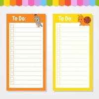 To do list for kids. Empty template. Isolated color vector illustration. Funny character. Cartoon style. For the diary, notebook, bookmark.